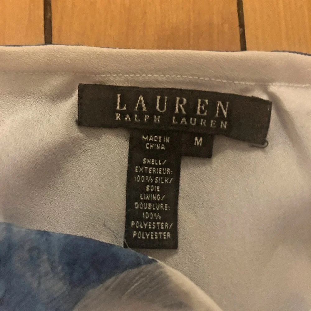 Lauren Ralph Lauren Skirt Sz M Blue Silk Ruffle Midi Watercolor Preppy Old Money